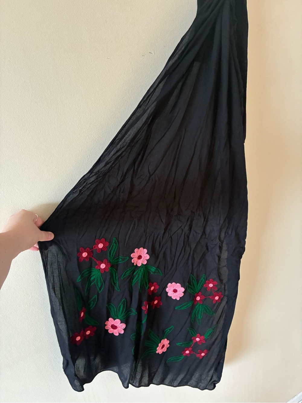 Juicy Couture black embroidered floral scarf